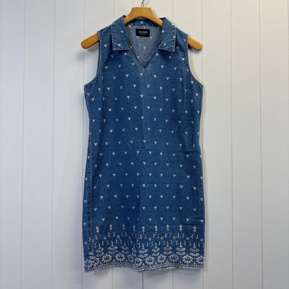 Vintage Solutions Petite Boho Embroidered Mini Dress Women Size M Summer Chic